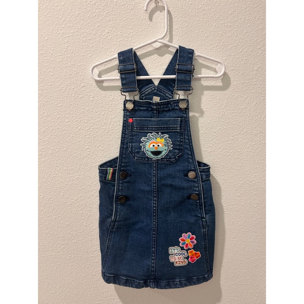 Upcycled Sesame Street Rosita Denim Overall Dress Blue 4Y Kids